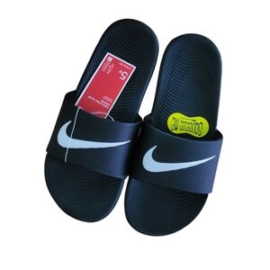 NEW Nike Kids' Kawa Black/White Slide Sandals - Size 5Y